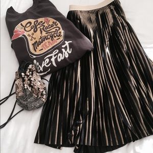 Gold & Gunmetal Metallic Pleated Skirt